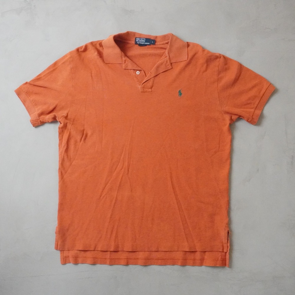 Polo Ralph Lauren Shirt L Mens Orange Short Sleeve Pique Cotton Pony Logo Polo